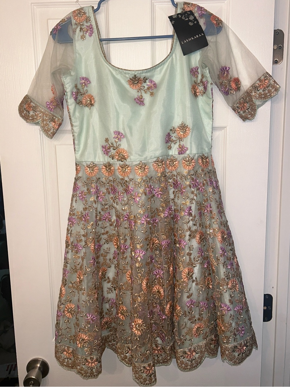 Lashkaraa Mint Embroidered Floral Party Dress
